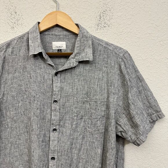 CIVIL SOCIETY Linen-Blend Shirt Gray Button Up Short Sleeve Lightweight - Picture 3 of 8